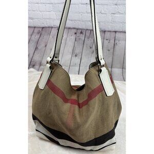 BURBERRY Check Canvas and Leather Ashby Bucket Hobo Bag